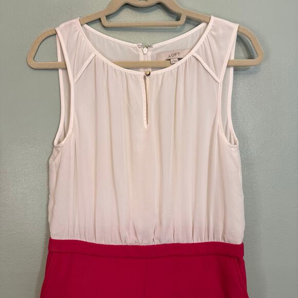 Ann Taylor Loft Mini Shift Dress 6 White Pink Two-Tone Keyhole Button Sleeveless - Picture 3 of 9